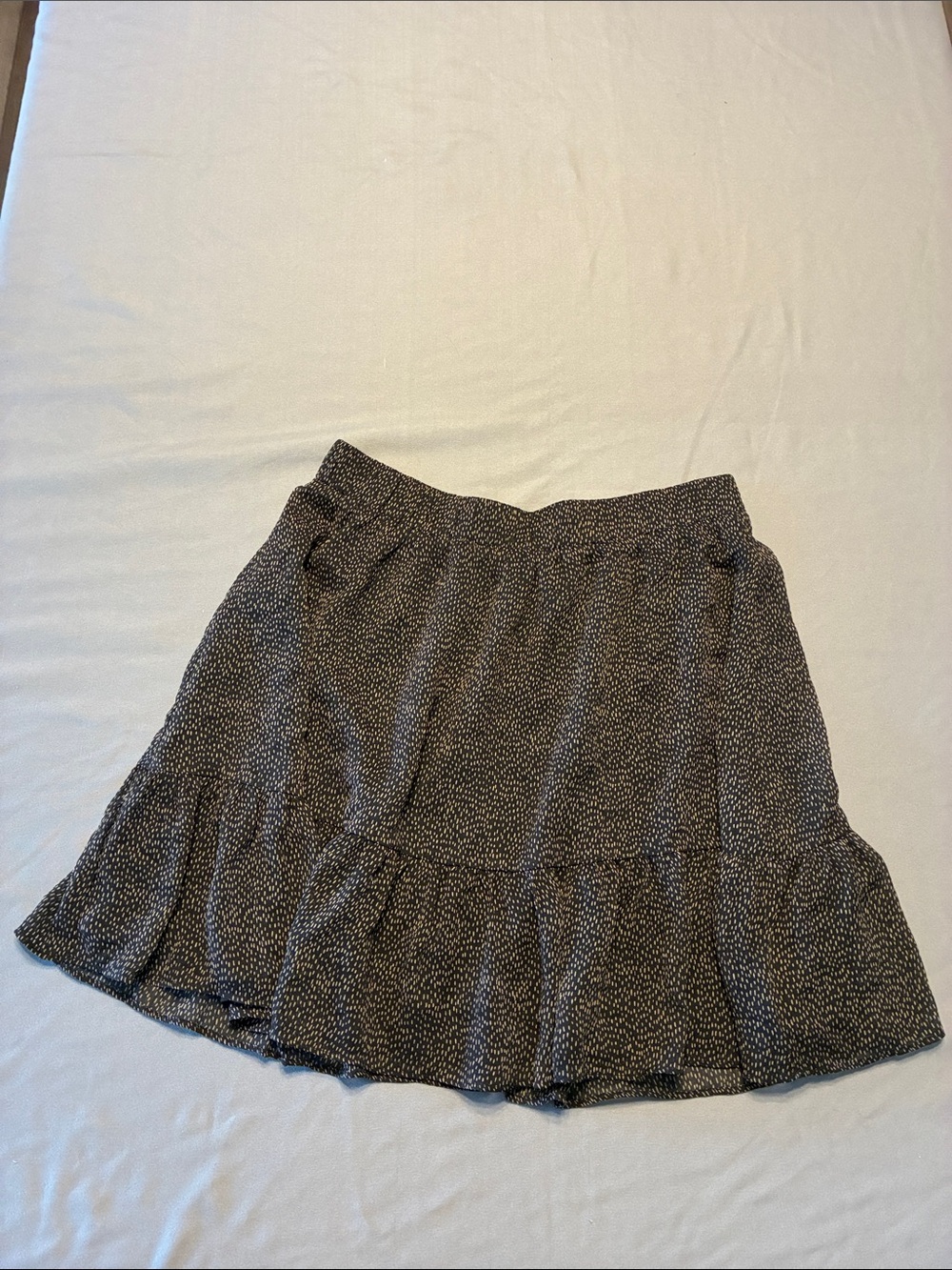 LOFT Black Mini Skirt with Tiny White Dot Print and Ruffle Hem